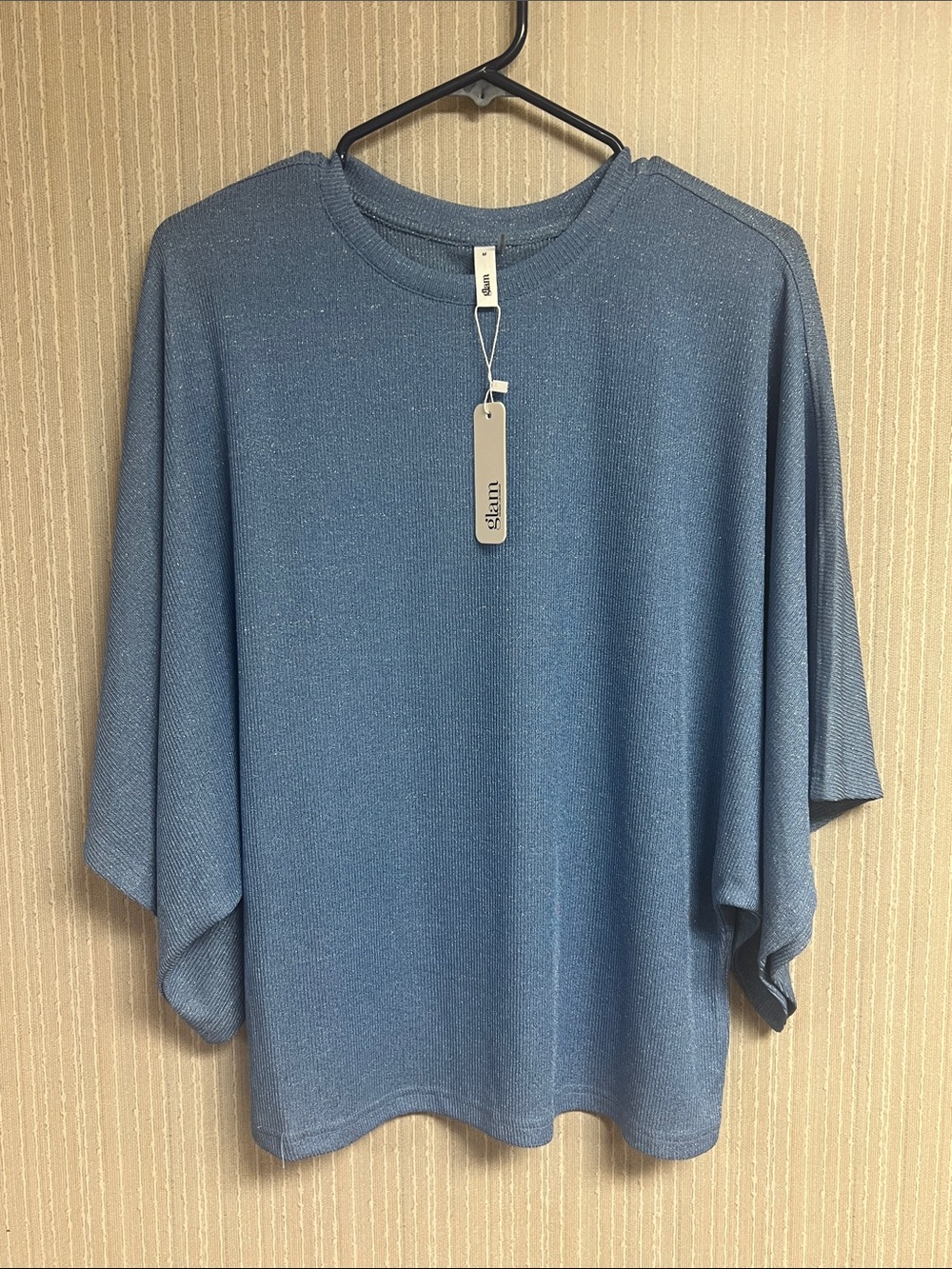 NWT glam Light Blue Metallic Knit Boxy Top